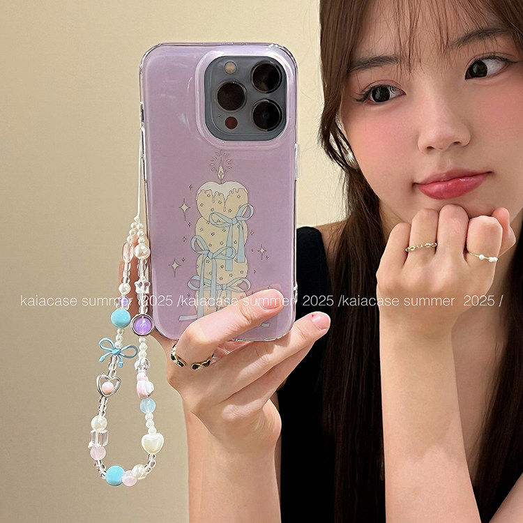 kaia甜美浪漫紫色手绘苹果蛋糕蜡烛适用苹果16promax手机