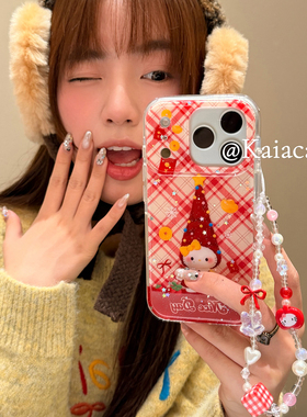 kaia 新年格纹元宝红帽子哈喽kt适用苹果17promax手机壳iphone16pro新款13女14pro带链条15pro双层防摔手机套