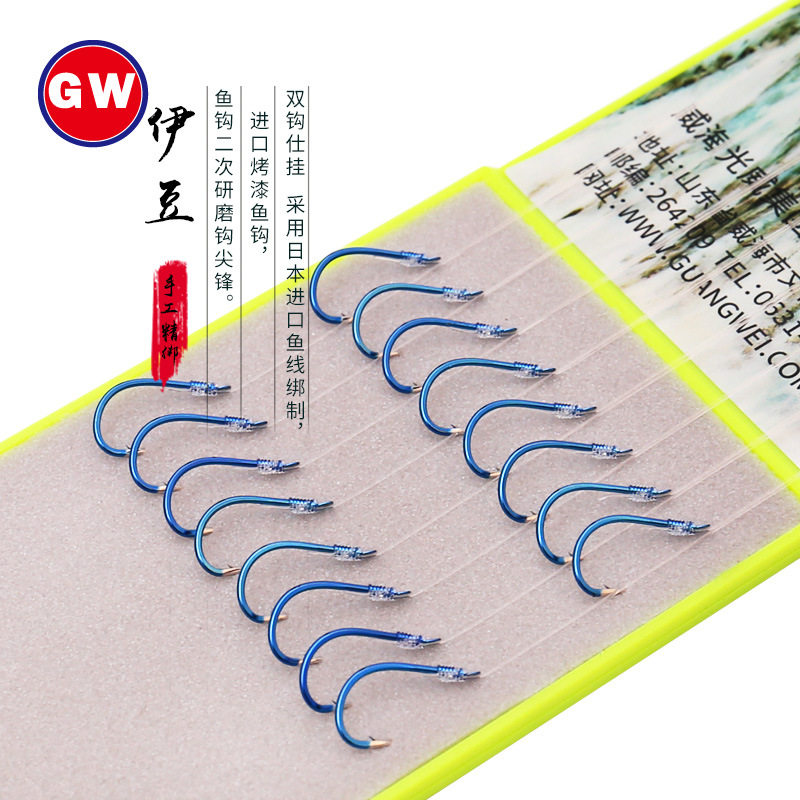 烤漆伊豆双钩日本SUNLINE线手工绑制台钓子线鱼钩有倒刺仕挂