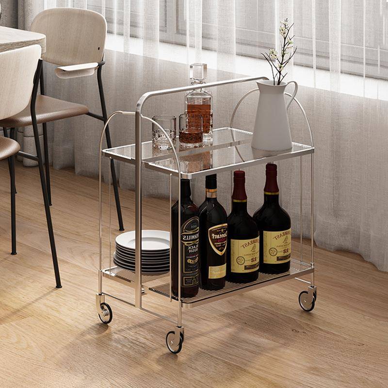 中古折叠推车网红ins客厅沙发边几玻璃小茶几移动餐车轻奢置物架