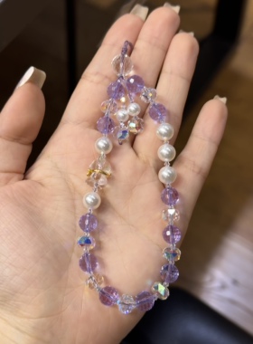 紫色小熊水晶手机链