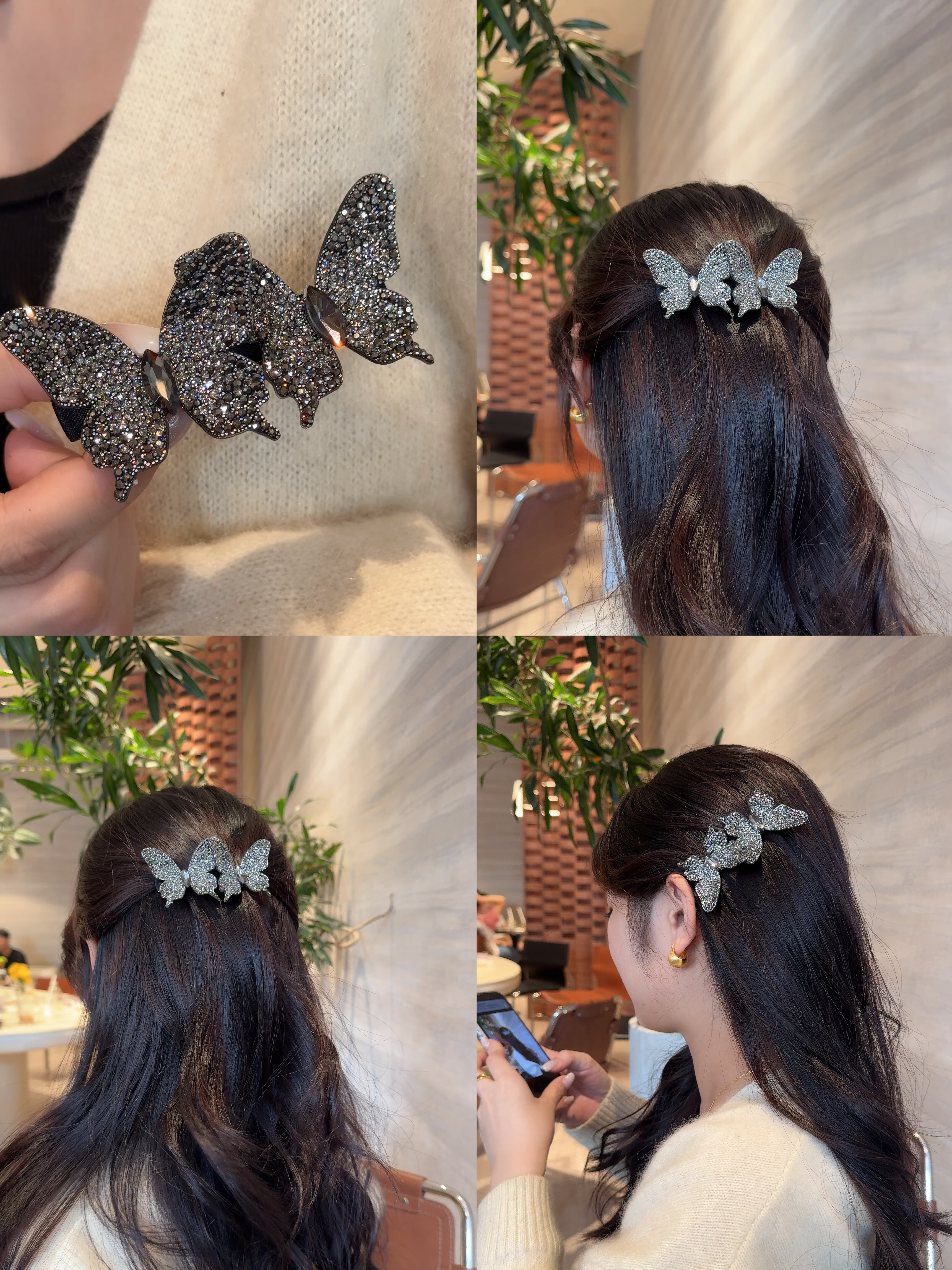 渐变立体满钻蝴蝶弹簧夹爪夹