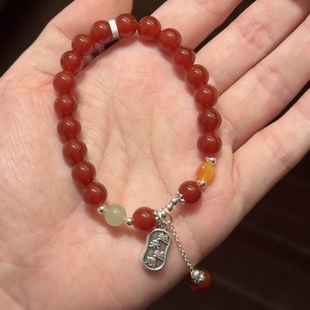 纯银福牌红玉髓手链 越来越顺