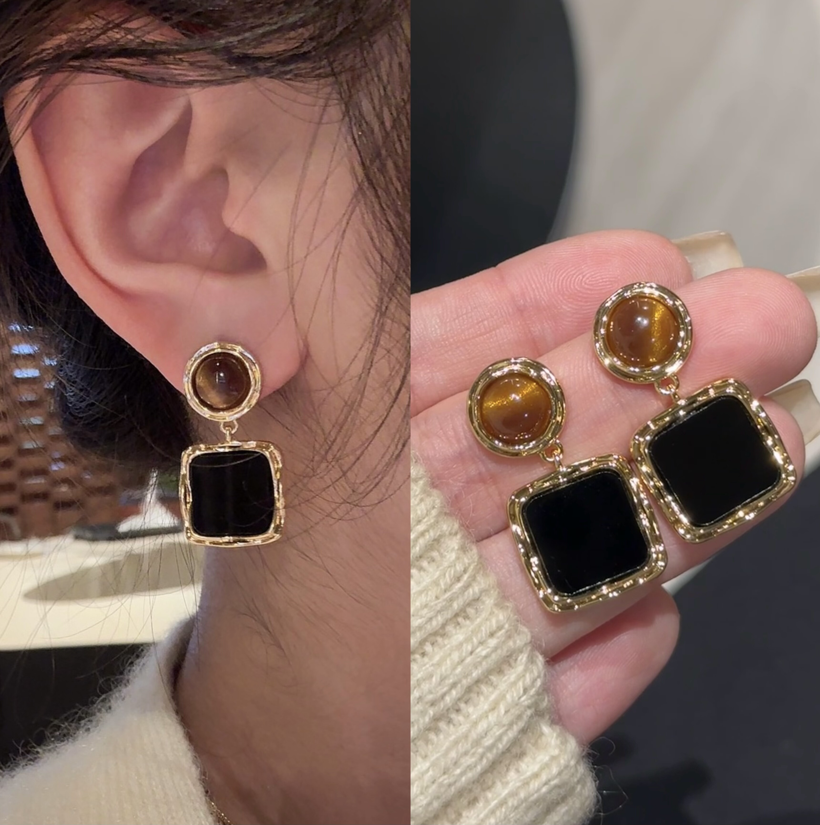 高级感虎眼石鎏金玛瑙耳环,珠宝/钻石/翡翠,颈饰,淘宝优惠券,粉丝福利购,淘宝优惠卷