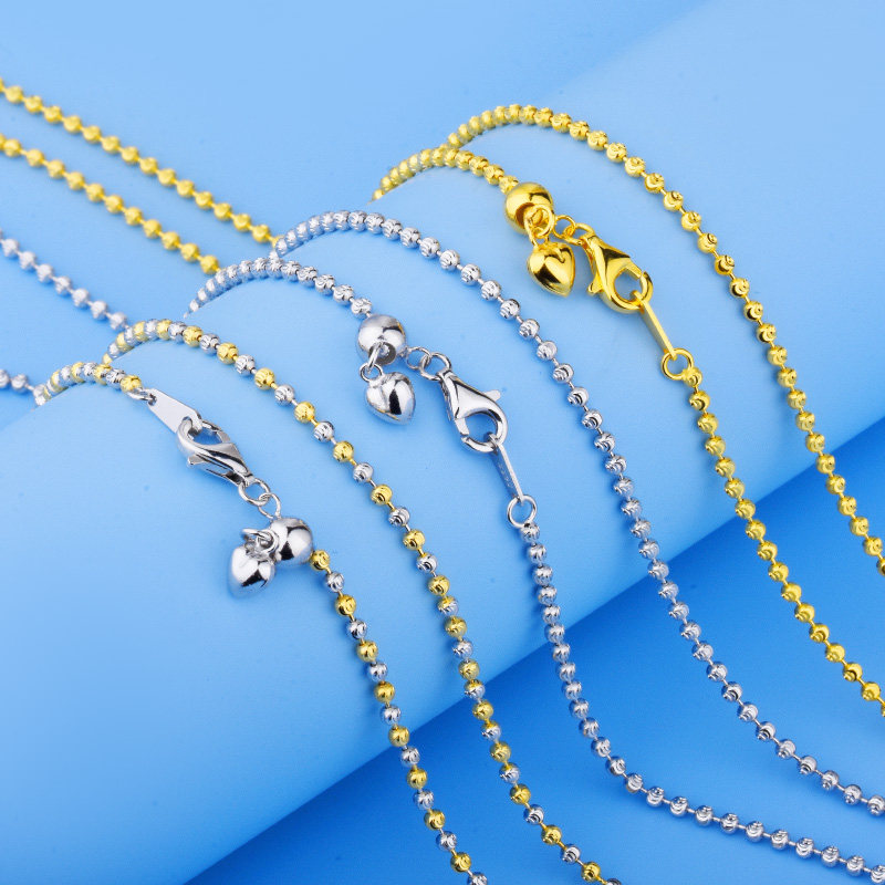 S925纯银韩版小众设计时尚撞色意大利精工锁骨车花圆珠项链