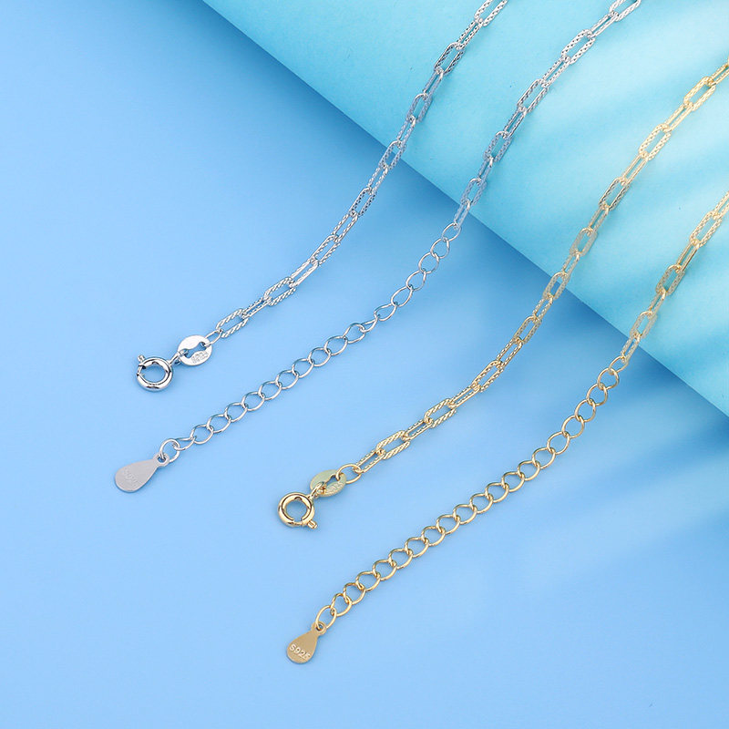 韩版S925纯银车花长方O字项链 小众设计感夏季锁骨链高级感链子