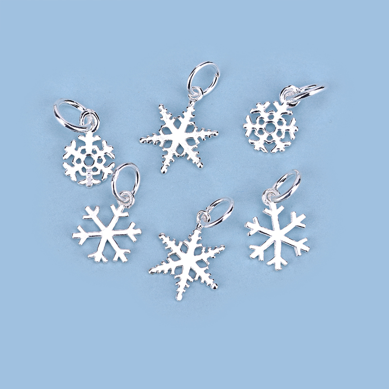diy纯银串珠材料配件雪花吊坠
