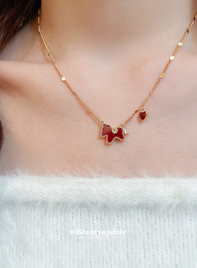 真金电镀滴油金属小马项链新中式轻奢小众锁骨链本命年气质项饰女