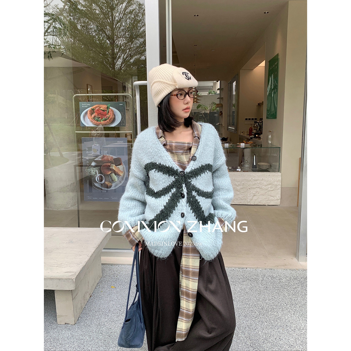 CZ ZHANG 秋冬羊毛提花针织开衫女慵懒风宽松休闲毛衣外套 B45102