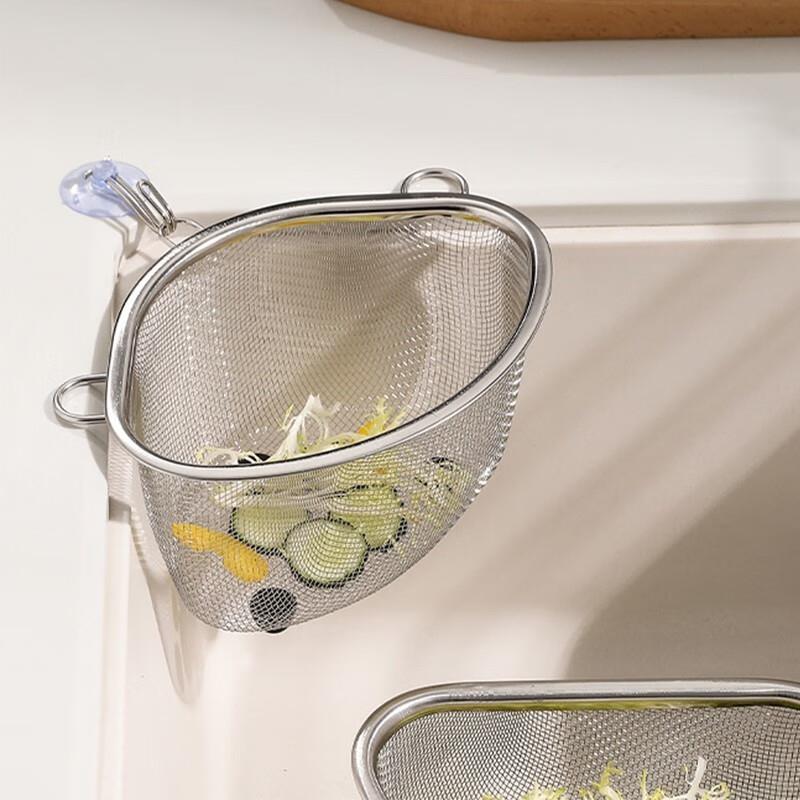 肆月三角沥水篮水槽沥水架厨房不锈钢置物架水池剩菜沥水网过滤小