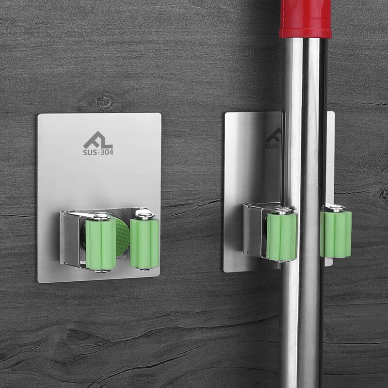 飞勒壁挂拖把夹神器免打孔卫生间浴室304不锈钢置物收纳架拖把挂