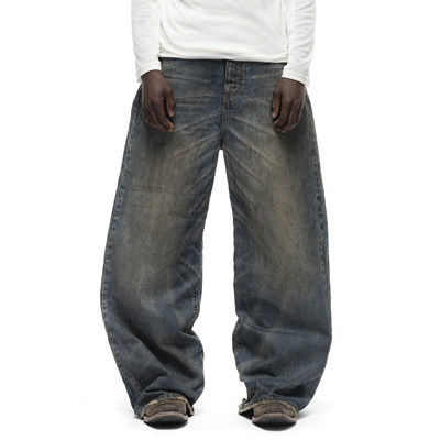 复古泥染做旧直筒牛仔裤