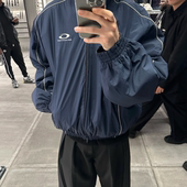 BMC海军蓝loop刺绣尼龙网眼运动服夹克Tracksuit廓形薄款 校服外套