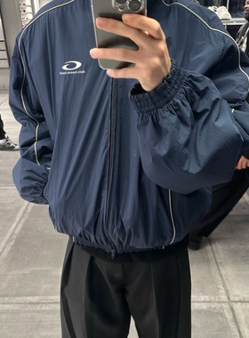BMC海军蓝loop刺绣尼龙网眼运动服夹克Tracksuit廓形薄款校服外套