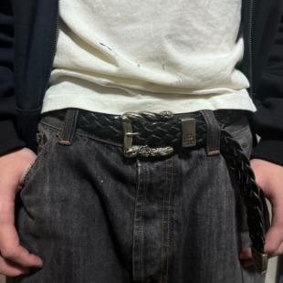 真皮重工做旧雕花logo皮带 复古编织免打孔腰带 ERD忧郁 富二代