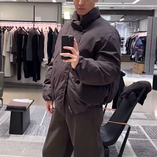 拉链棉服 BMC 设计蓬松棕色立领双排扣短款 经典 廓形保暖面包服