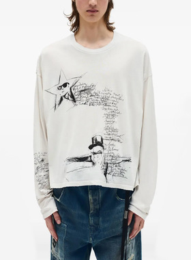 BMC暗黑先锋Ann涂鸦诗文印花标语飘带长袖boxyT恤打底米卡同款