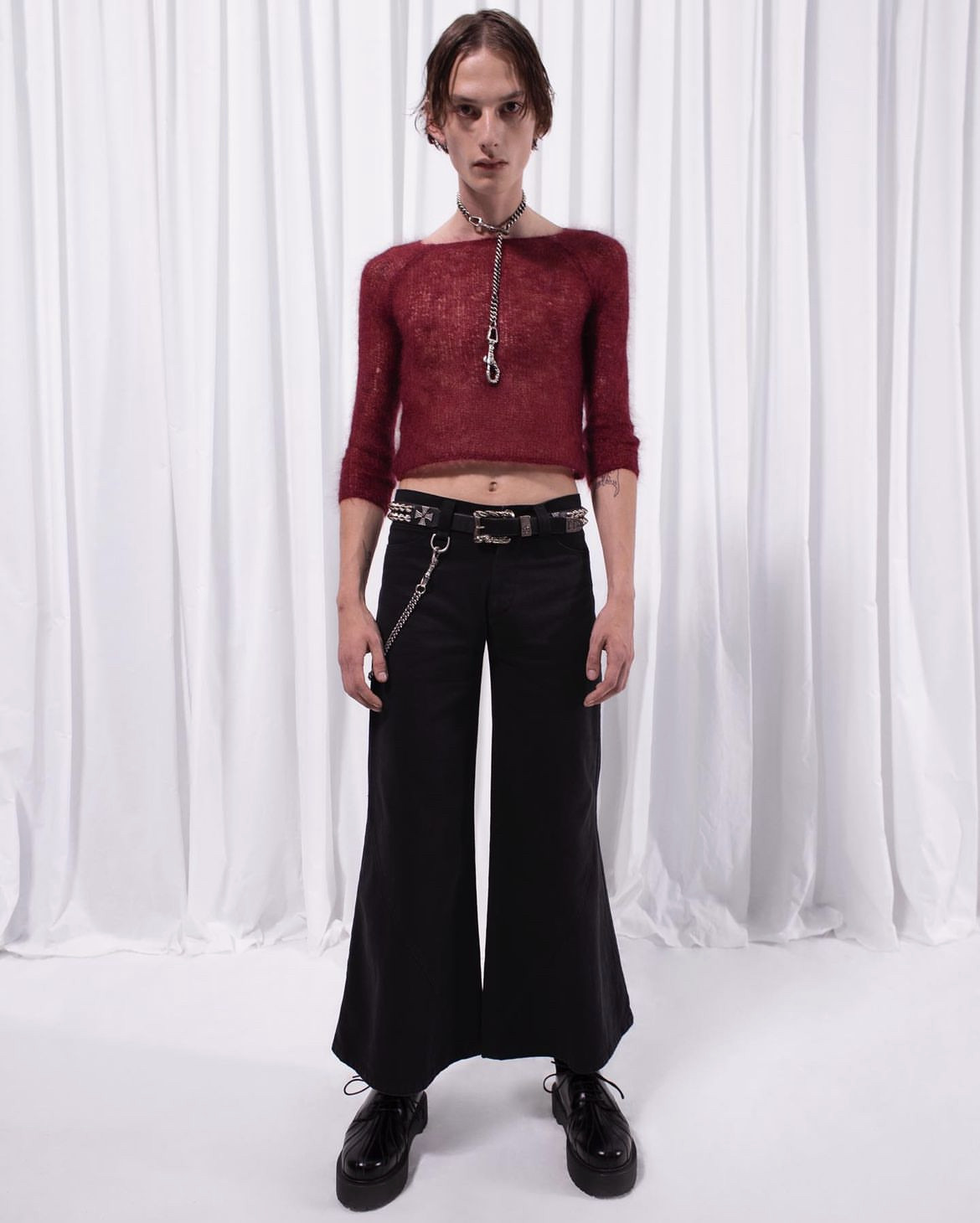 ERD忧郁的富二代 朋克风复古做旧玫瑰雕花裤链链条叠戴潮流配饰