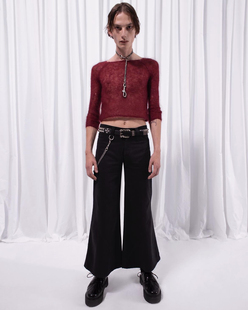 链链条叠戴潮流配饰 朋克风复古做旧玫瑰雕花裤 ERD忧郁 富二代