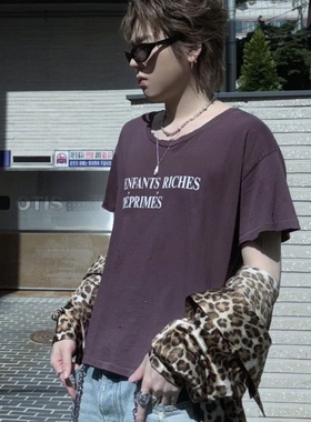 ERD忧郁的富二代 限定泥红色破坏标语印花短袖boxyT恤 ZICO同款