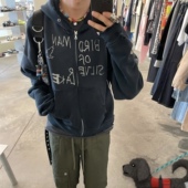 BMC Paly hollywood黑蓝涂鸦勋章水洗做旧烫钻拉链卫衣pengiri同