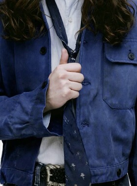 稀有款ERD忧郁的富二代 法国工装鼹鼠皮夹克做旧蓝紫色短款外套