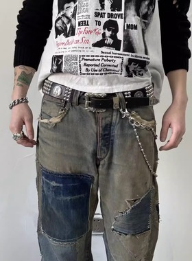 ERD忧郁的富二代COIN BELT钱币勋章铆钉真皮腰带做旧雕花皮带