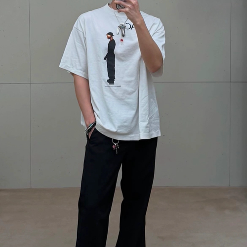 2pac人像印花vintage嘻哈短袖