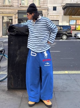 BMCMowalolaLND伦敦限定蓝色天使战马刺绣baggy卫裤joggers运动裤