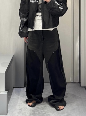 BMC25秀款ripped off cargo廓形膝盖破坏拼接牛仔工装裤伐木裤