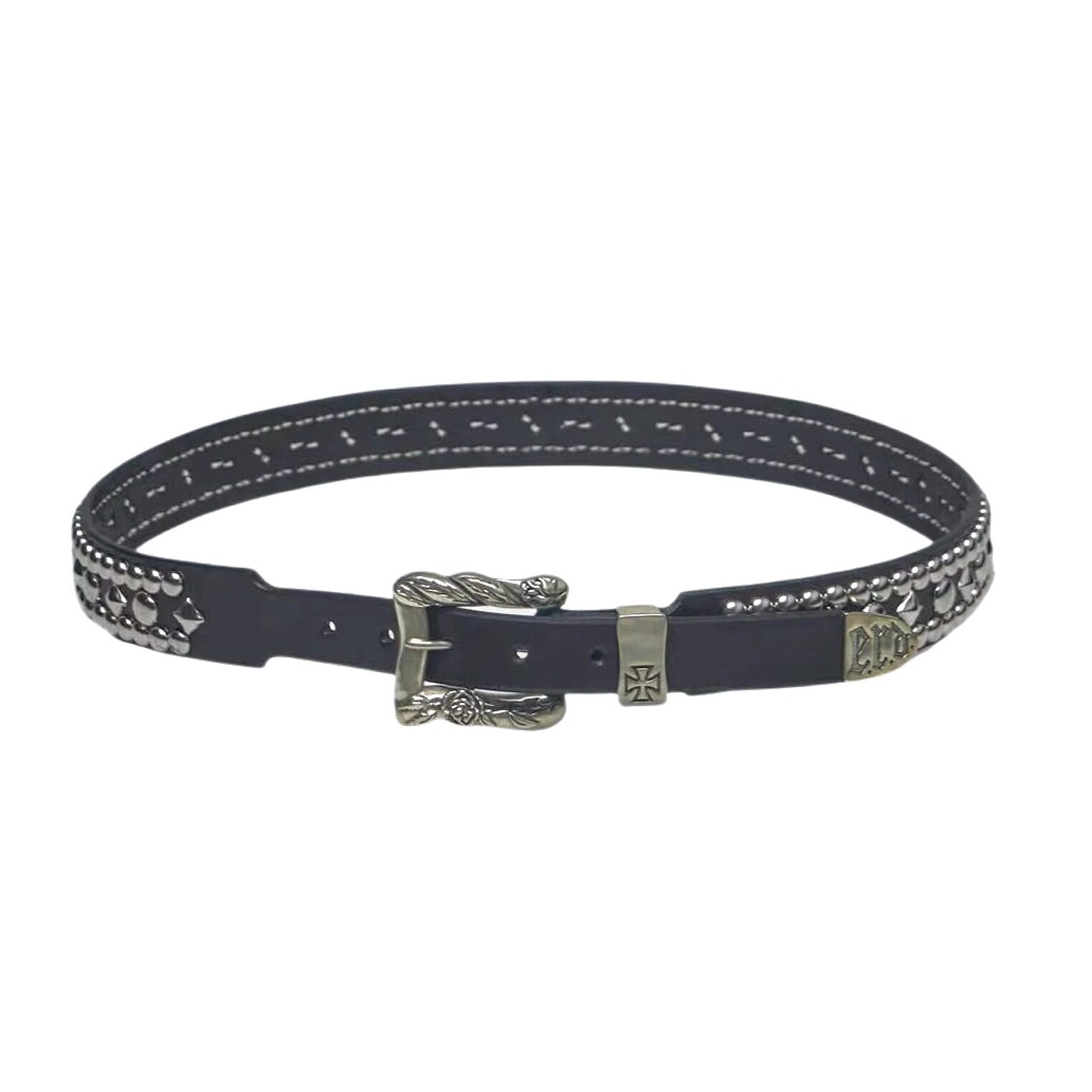 thumbnail for ERD's melancholy rich second generation multi-row diamond rivet belt retro distressed carved belt wookvibe with the same style