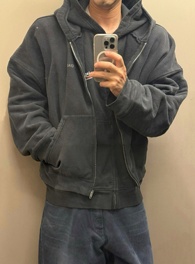 BMC重工二合一两件套可乐卫衣logo刺绣水洗做旧连帽双层加厚外套