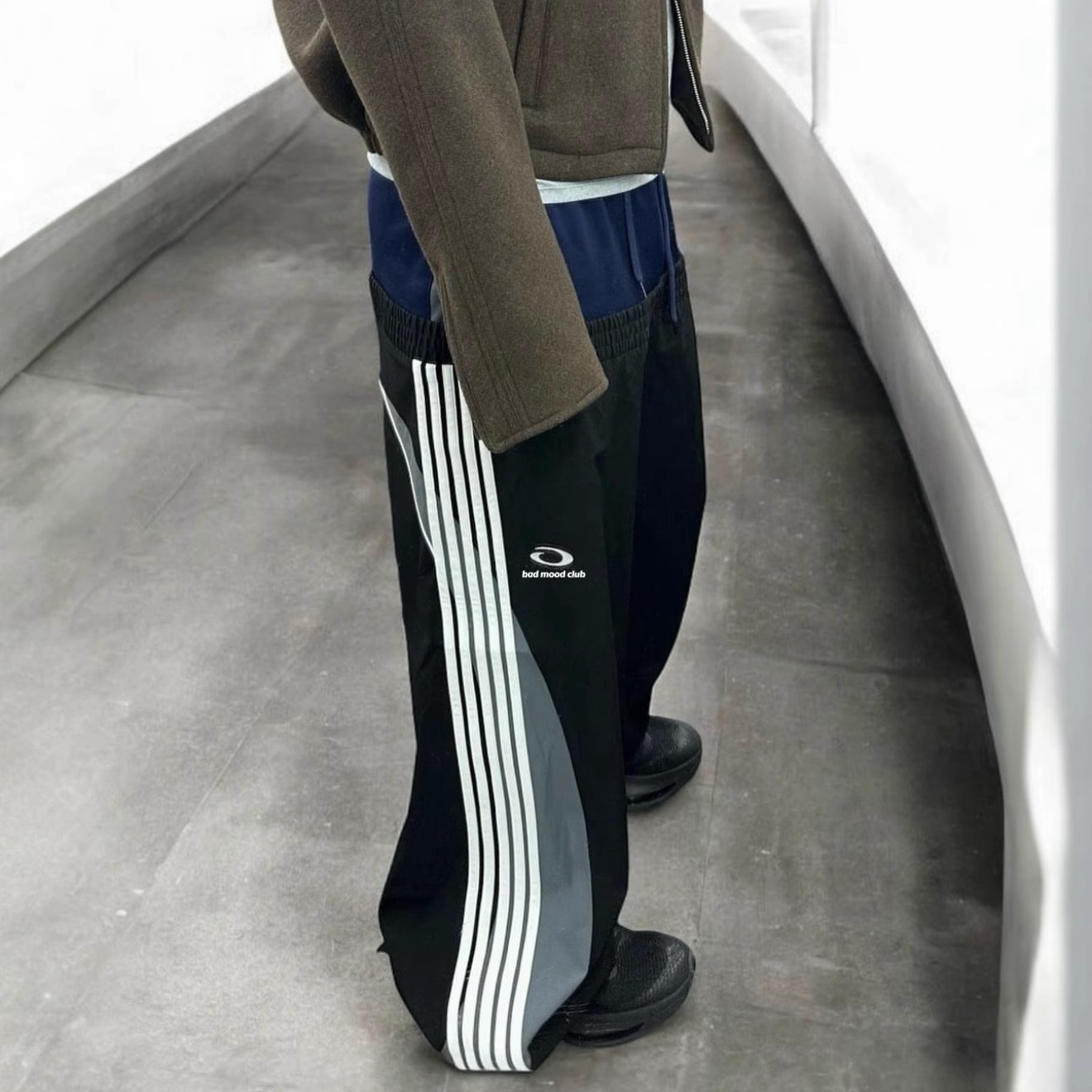 双层拼接运动长裤条纹撞色休闲裤