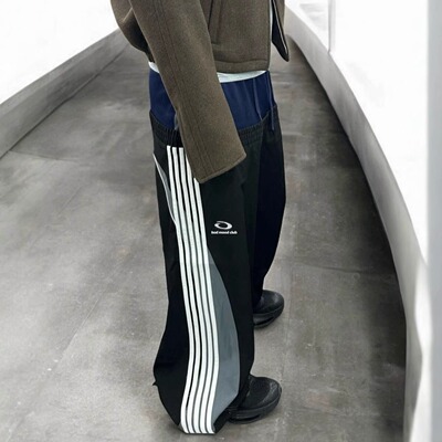 双层拼接运动长裤条纹撞色休闲裤