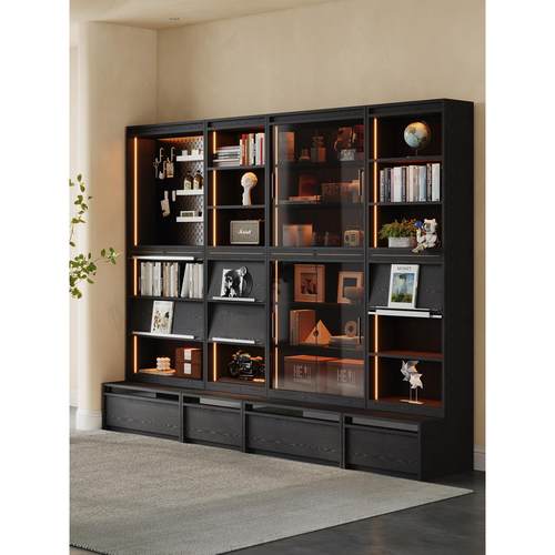 中古风卡座书柜靠墙一体组合柜去客厅化满墙柜复古落地置物展示柜