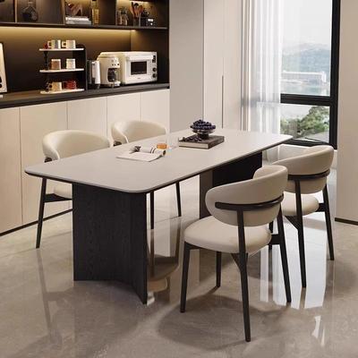 乔美特法式复古黑色白蜡木实木岩板餐桌椅现代极简家用长方形饭桌