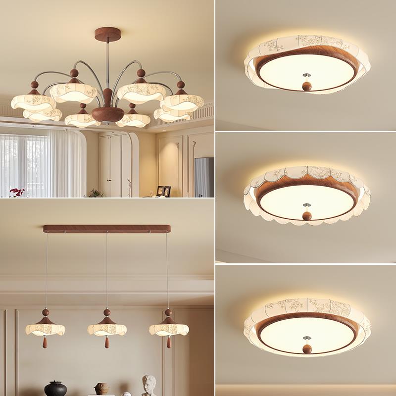 法式中古风客厅吊灯覆古胡桃木色2025新款饭厅灯高级感卧室书房灯