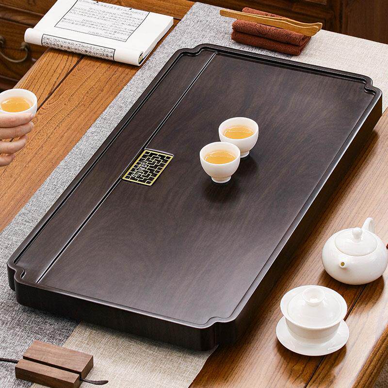 茶盘家用轻奢高级排水简约托盘仿实木黑檀大号功夫茶海长方形茶台