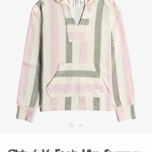 出口美国ROXY女大童夏天套头连帽长袖防晒毛巾料运动短裤套装