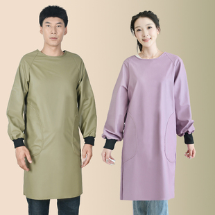 皮围裙厨房防水罩衣餐饮水产宠物定制长袖 工作服简约PU防污 男女款