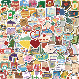 90张卡通韩系水笔画卡通涂鸦装饰水杯笔记本行李箱贴纸