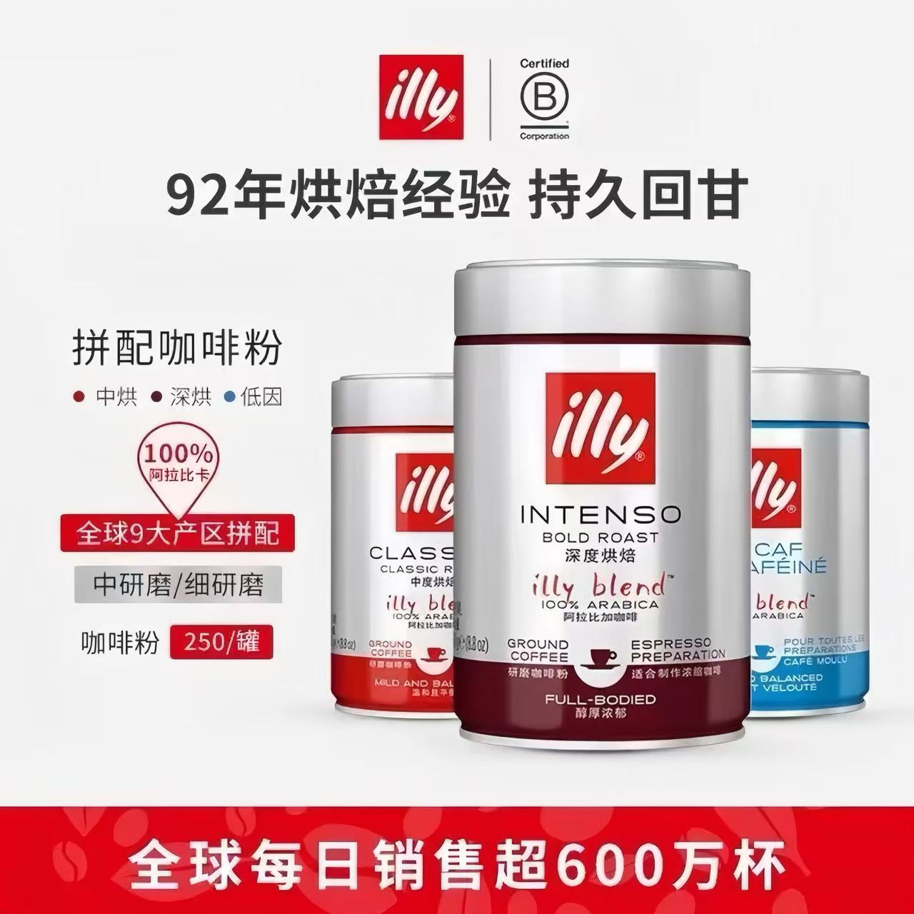 illy意利咖啡250g中度深度浓缩研磨咖啡粉原装进口阿拉比卡豆意式