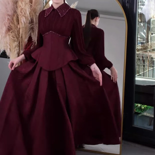 亚马逊欧美跨境2025年夏季新款优雅柔美气质长袖收腰长裙连衣裙女