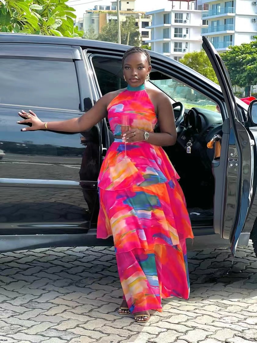 涤纶2023夏抽象半身裙套装女