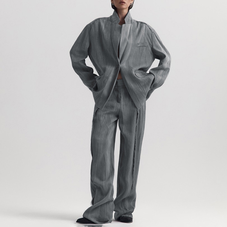 涤纶2025春纽扣长裤套装女