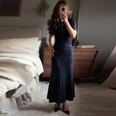 欧美风A字裙涤纶纯色连衣裙女