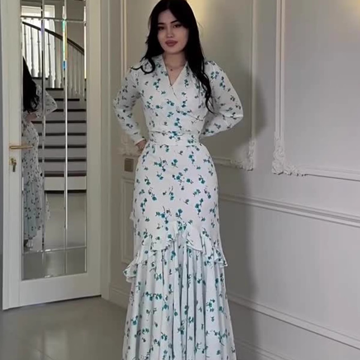 欧美风A字裙涤纶印花连衣裙女