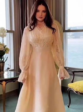 2025春季欧美亚马逊外贸纯色宫廷风法式复古千金气质迷人连衣裙