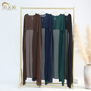 气质纯色净色度假埃及中东连衣裙长袖东南亚迪拜土耳时尚披肩长袍