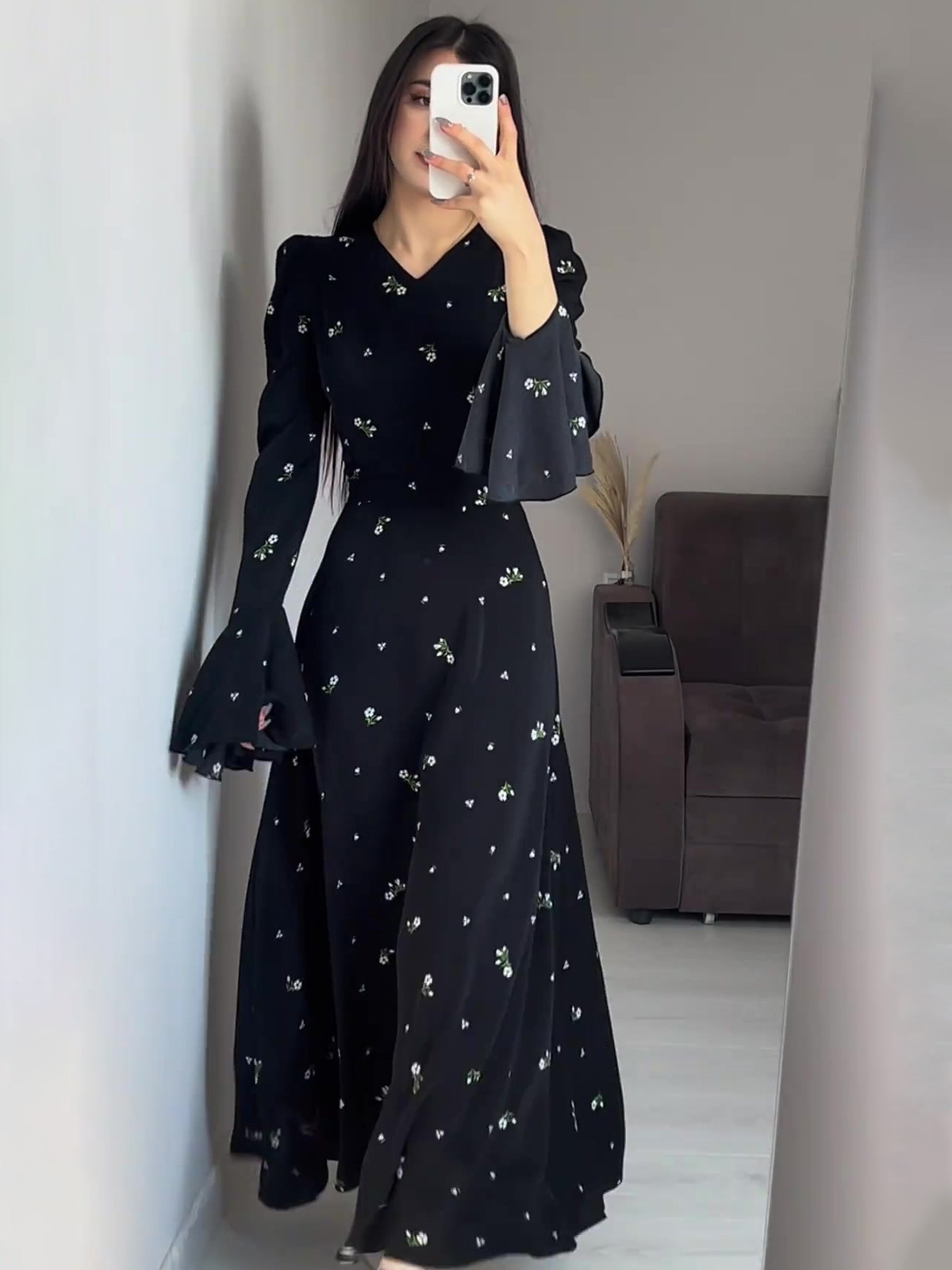 欧美风A字裙涤纶圆领连衣裙女